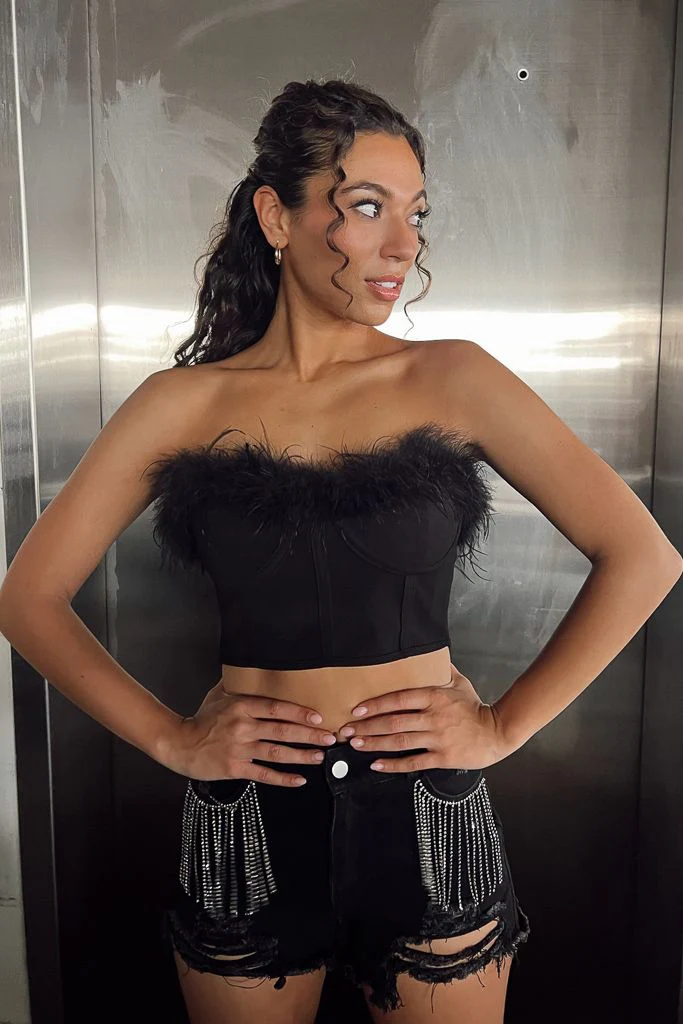 Cher Feather Corset - Black