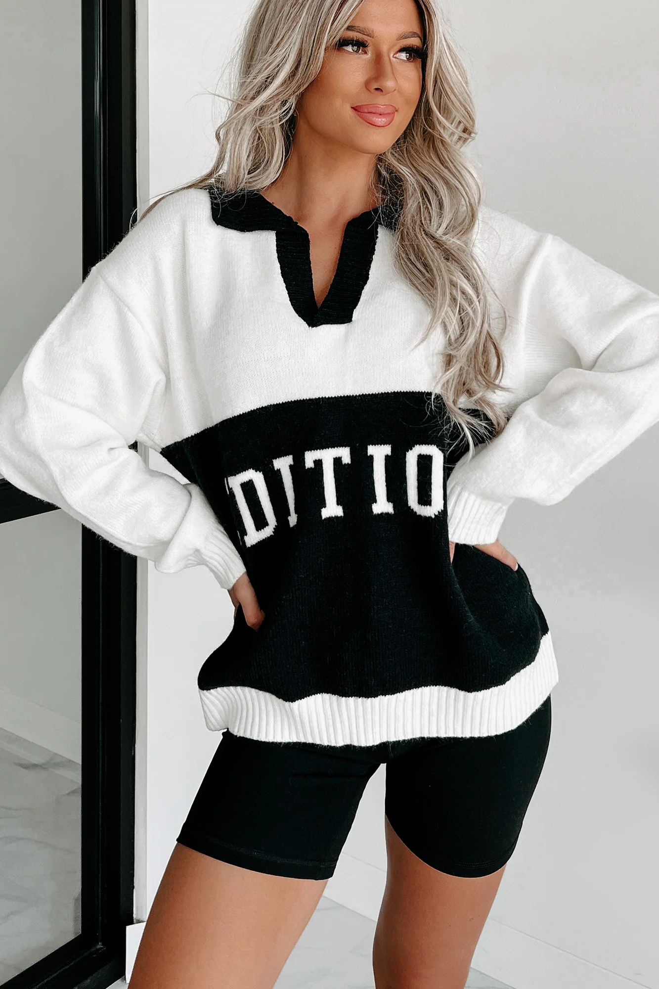 First Edition Graphic Colorblock Sweater (White/Black)