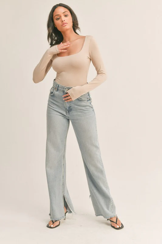 Long Sleeve Seamless Bodysuit - Taupe