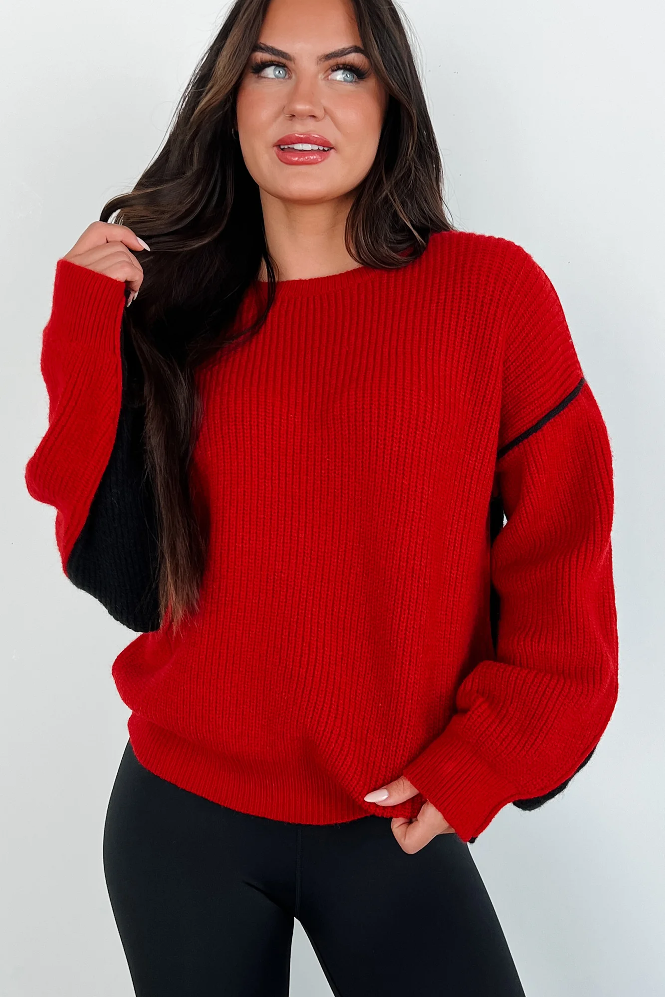 Competitively Cute Colorblock Sweater (Red/Black)