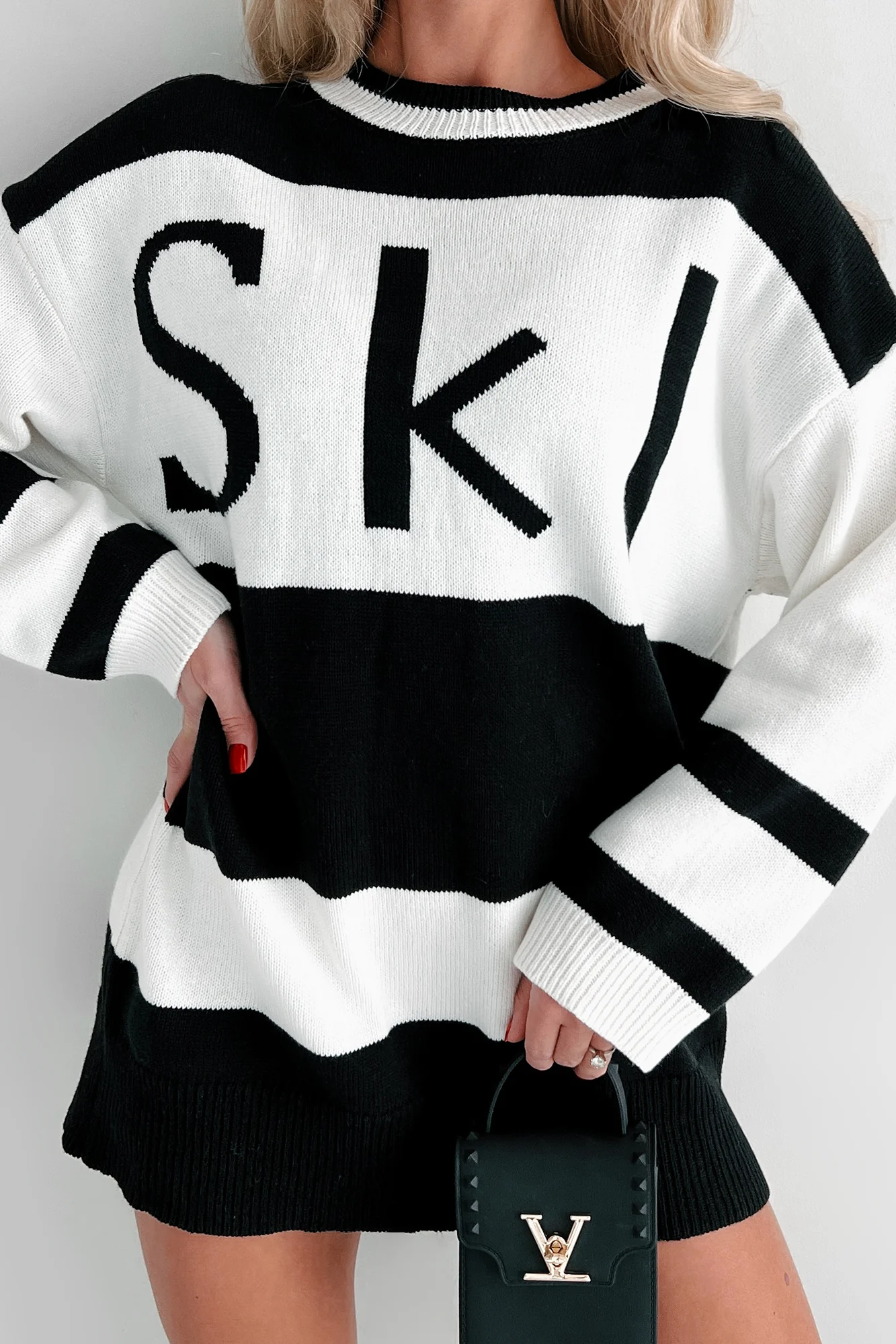 Down The Slopes Colorblock Tunic Sweater (Black/Cream)