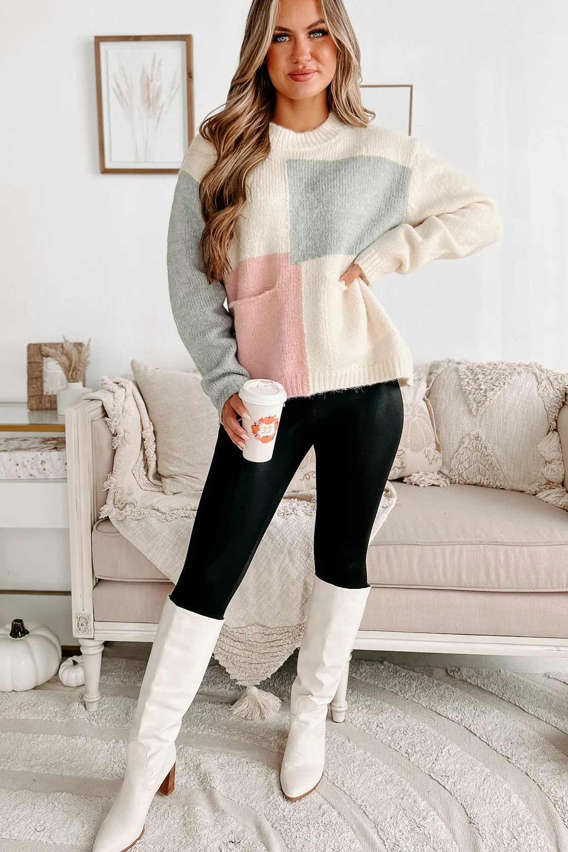 Any Time Now Colorblock Sweater (Mauve Combo)