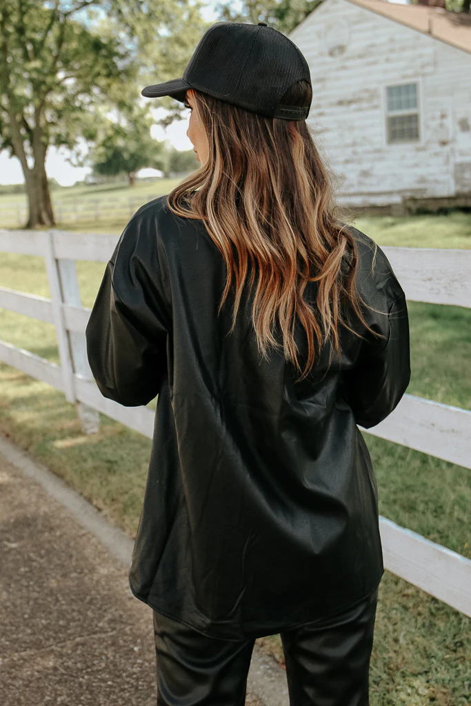 Fallon Faux Leather Shacket - Black