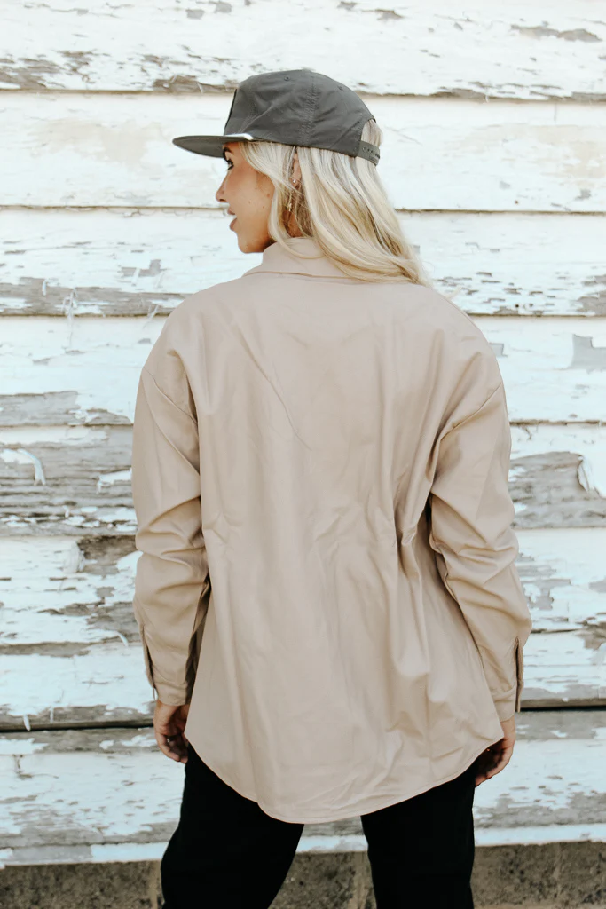Fallon Faux Leather Shacket - Taupe