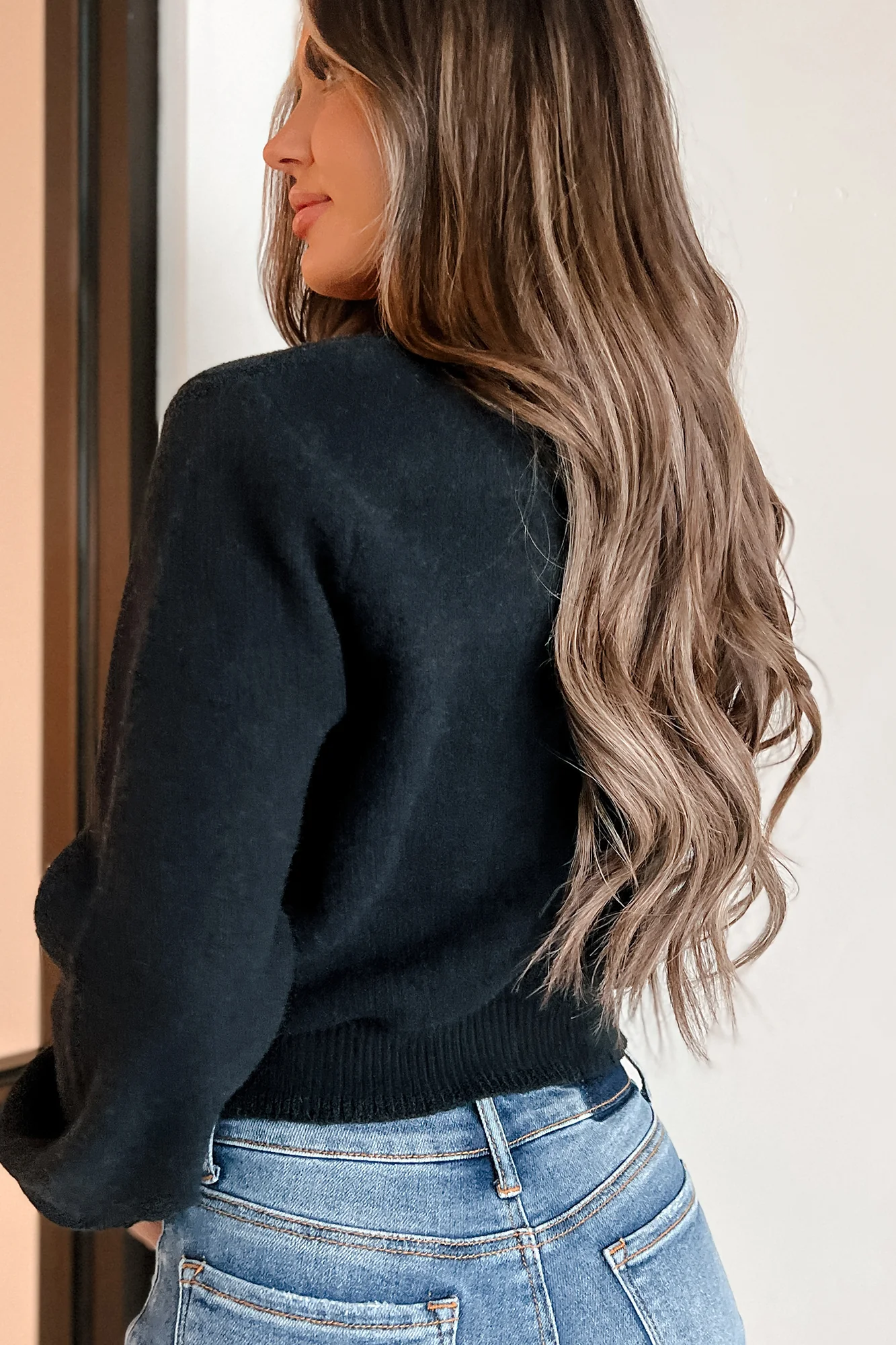 Notable Charm Embellished Button Sweater Cardigan (Black)