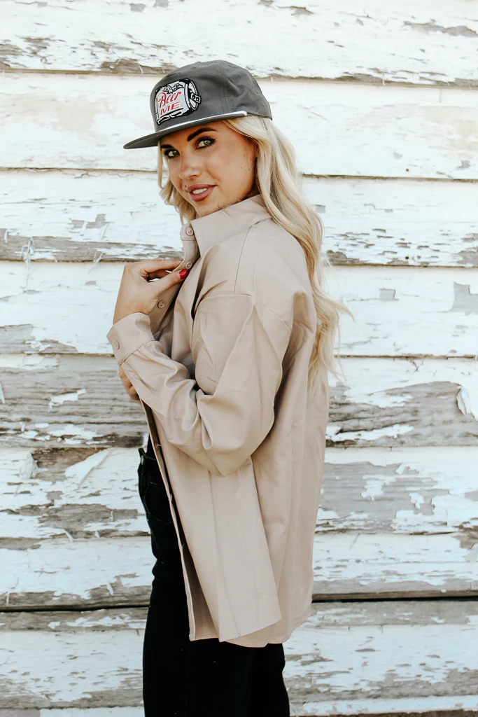 Fallon Faux Leather Shacket - Taupe