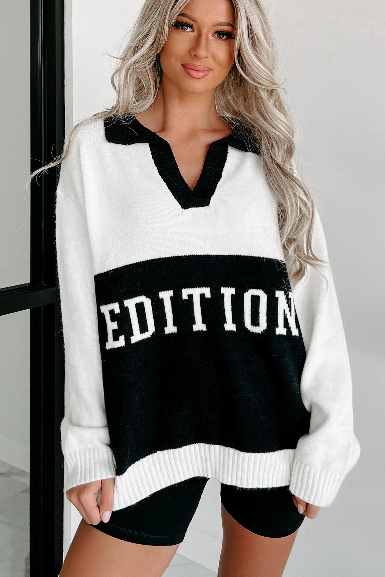 First Edition Graphic Colorblock Sweater (White/Black)