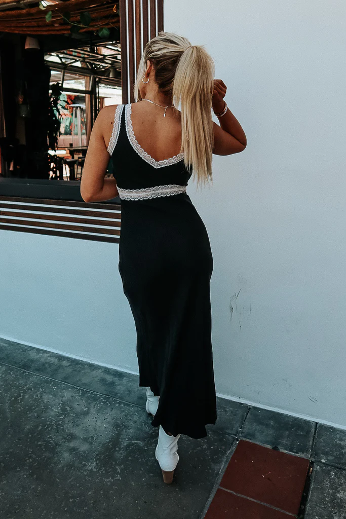 Sophia Satin Lace Maxi Dress