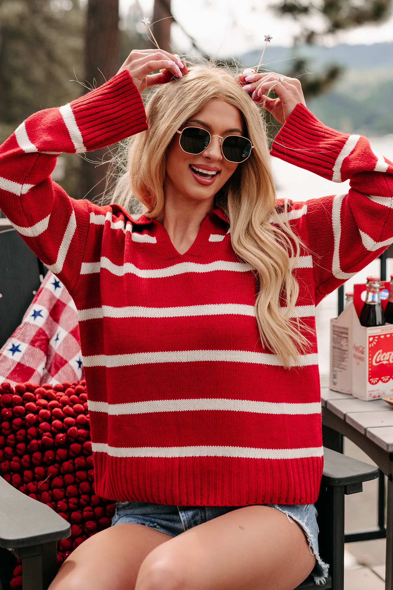 Daily Impression Striped Sweater (Red/White)