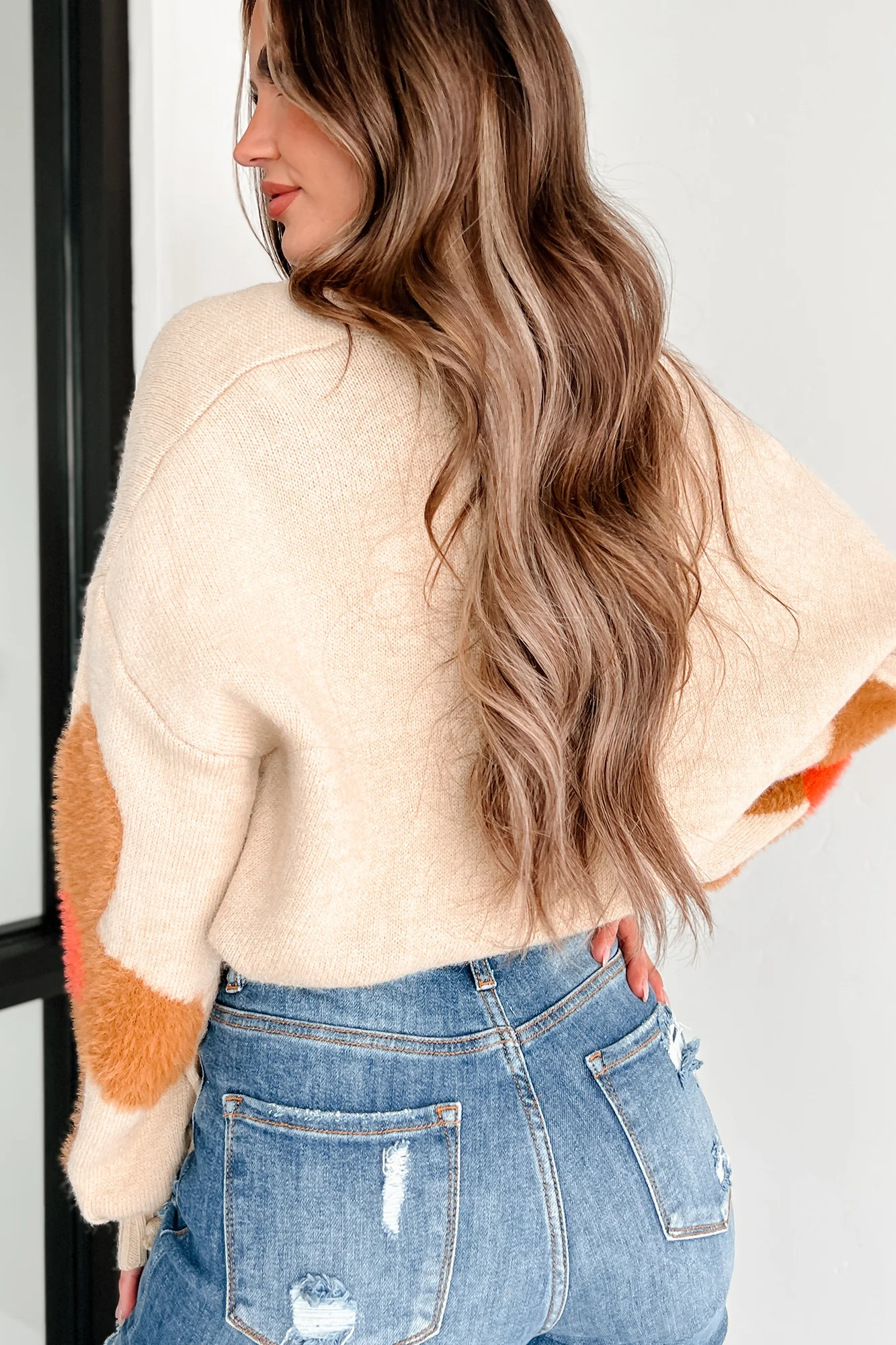 Work Out Your Feelings Floral V-Neck Sweater (Beige/Chocolate)