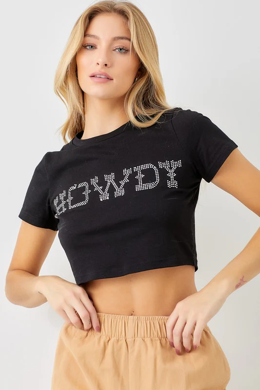 Howdy Rhinestone Crop Tee