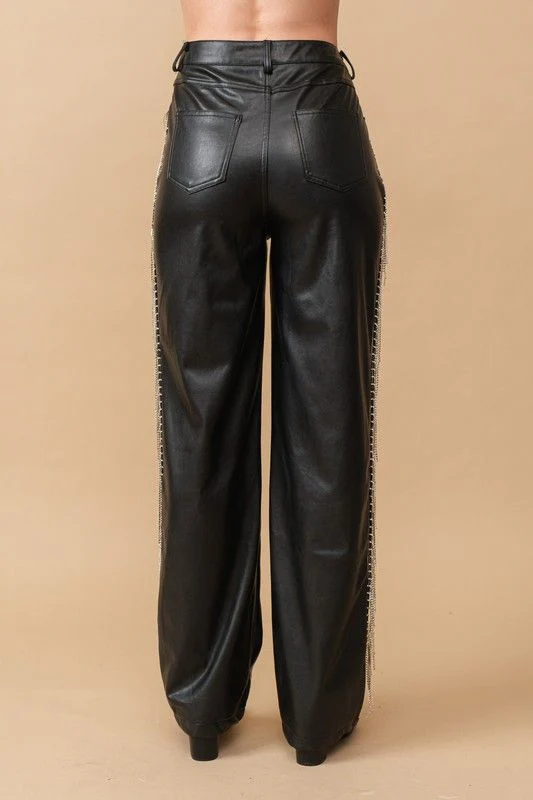 Rhinestone Fringe Leather Pants