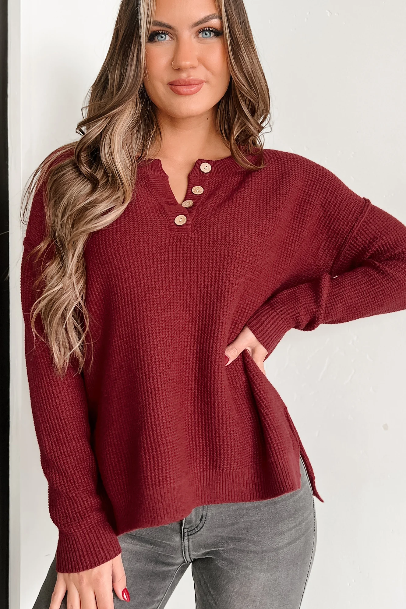 Joni Henley Sweater (Burgundy)