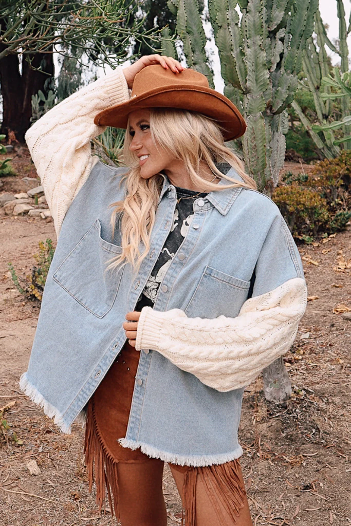 Bella Button Up Shacket - Denim/Ivory