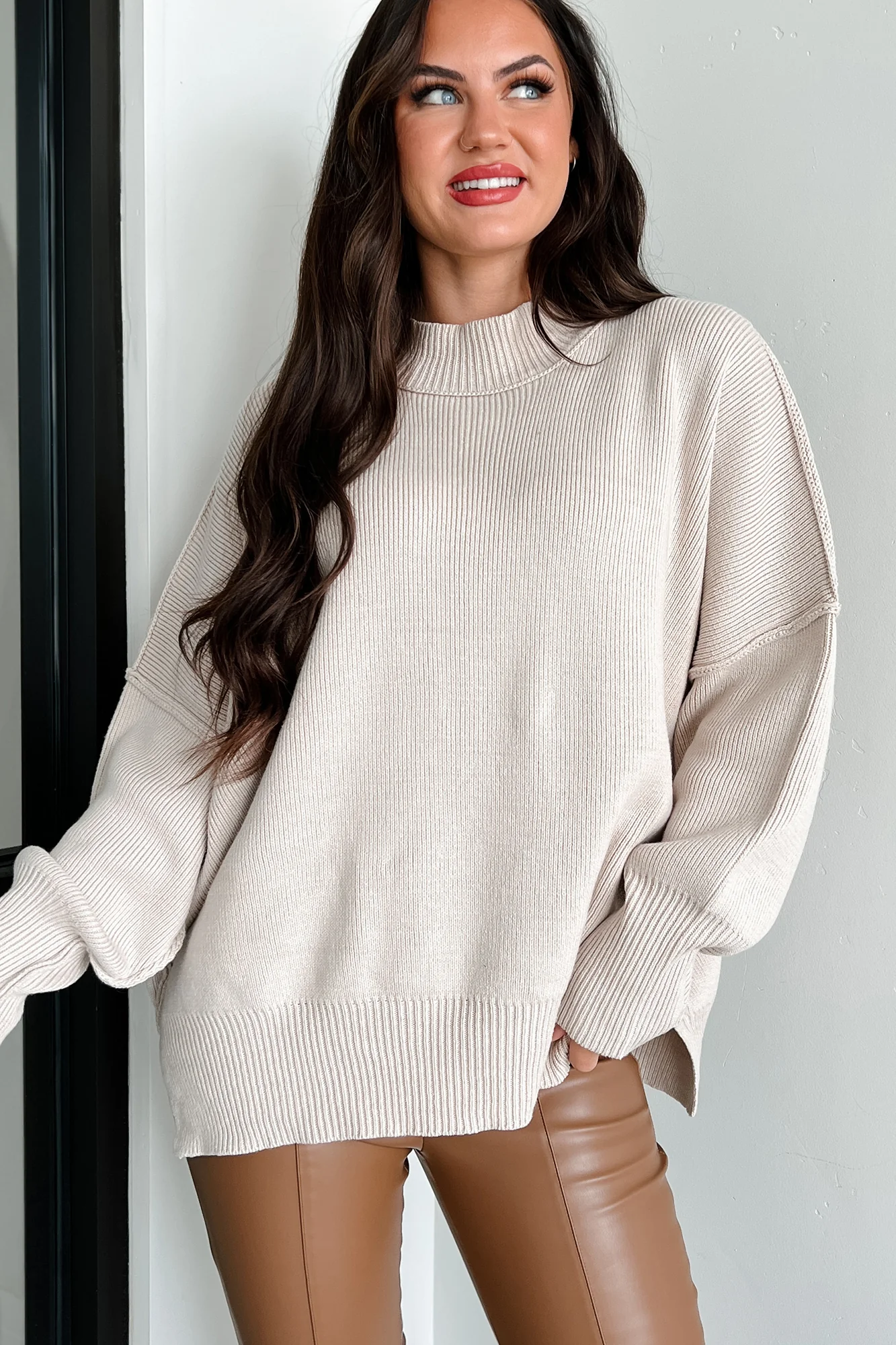 Auden Oversized Zenana Sweater (Sand Beige)