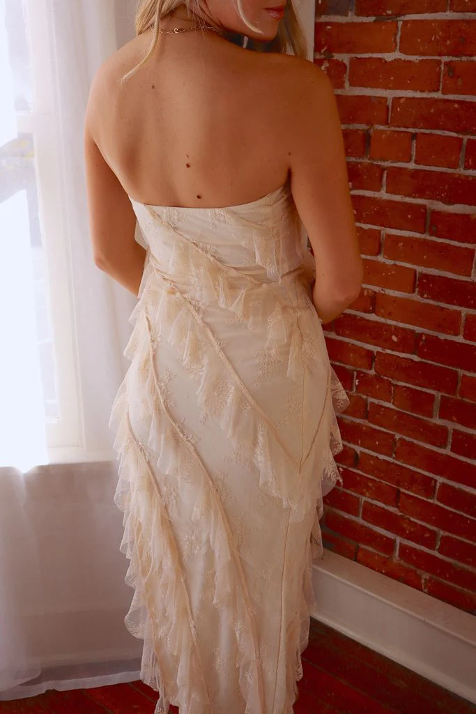 Isabella Ruffle Lace Maxi Dress - Cream