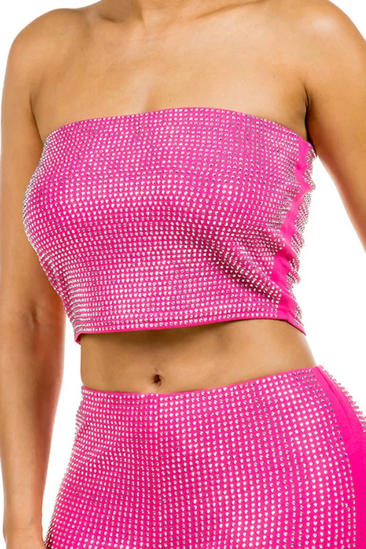 Glam Rhinestone Tube Top- Pink