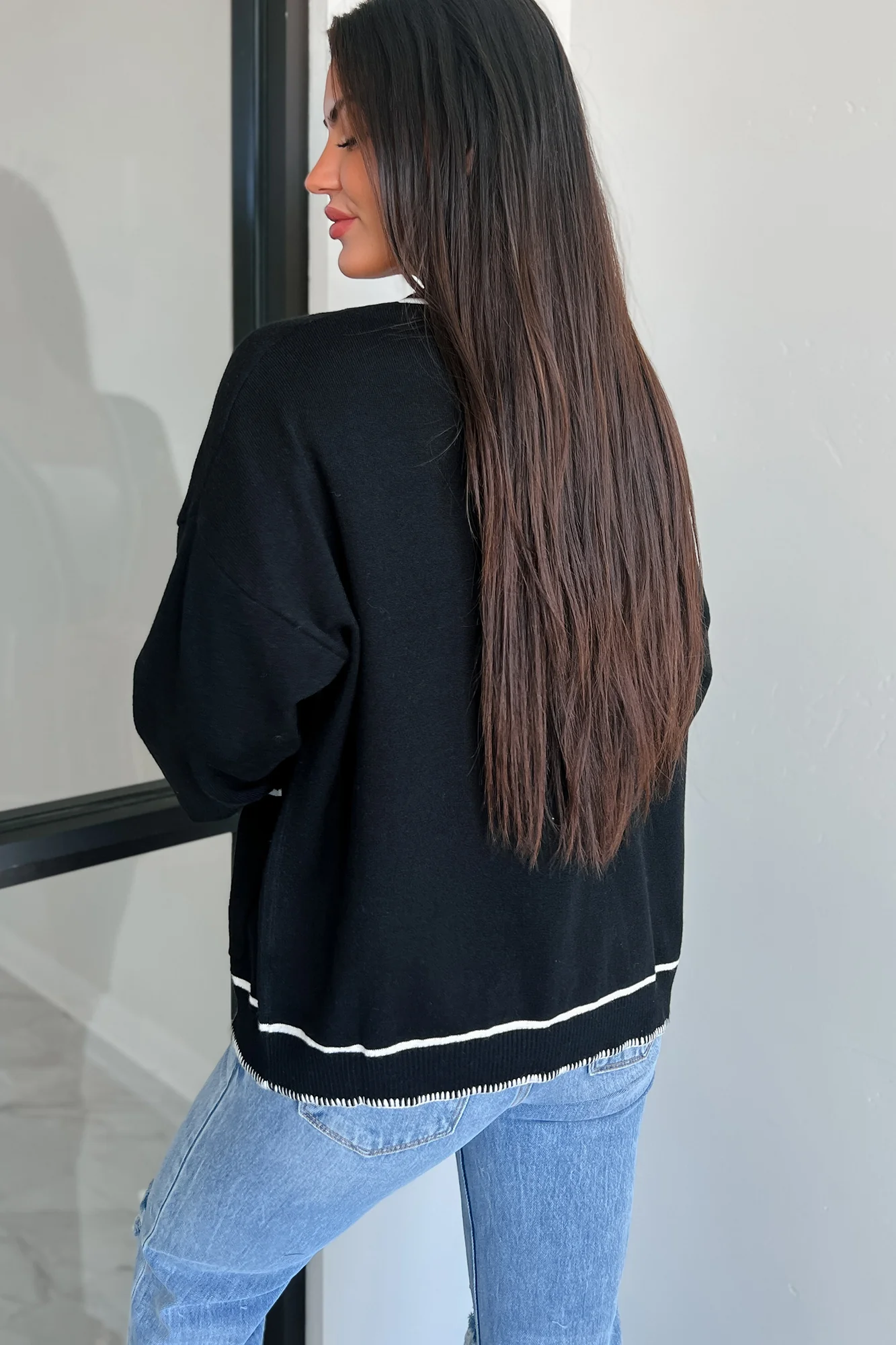 Telling Stories Contrast Trim Cardigan (Black/White)