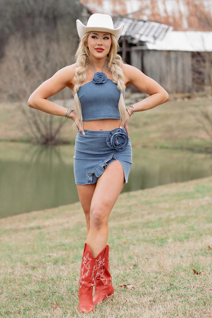 Wild Rose Denim Halter Top