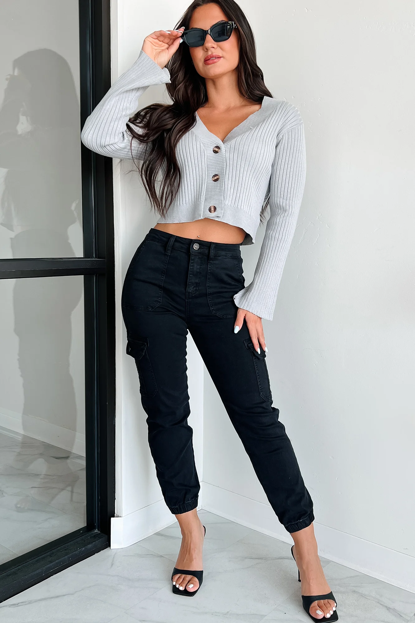 Saskia Button Down Sweater Top (Light Grey)