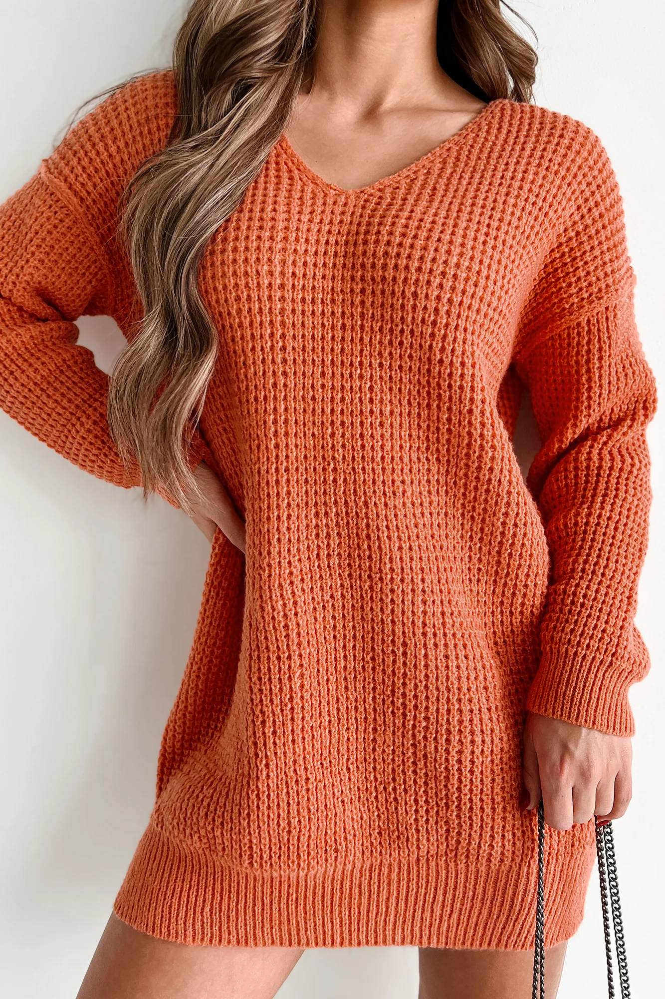 Striving For Greatness V-Neck Tunic Sweater (Carrot)