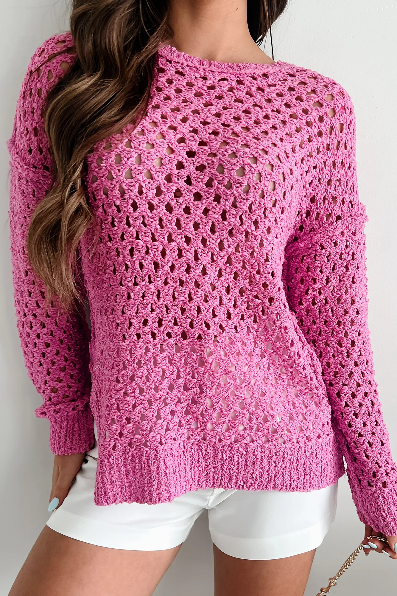 Joyce Open Knit Sweater Top (Pink)