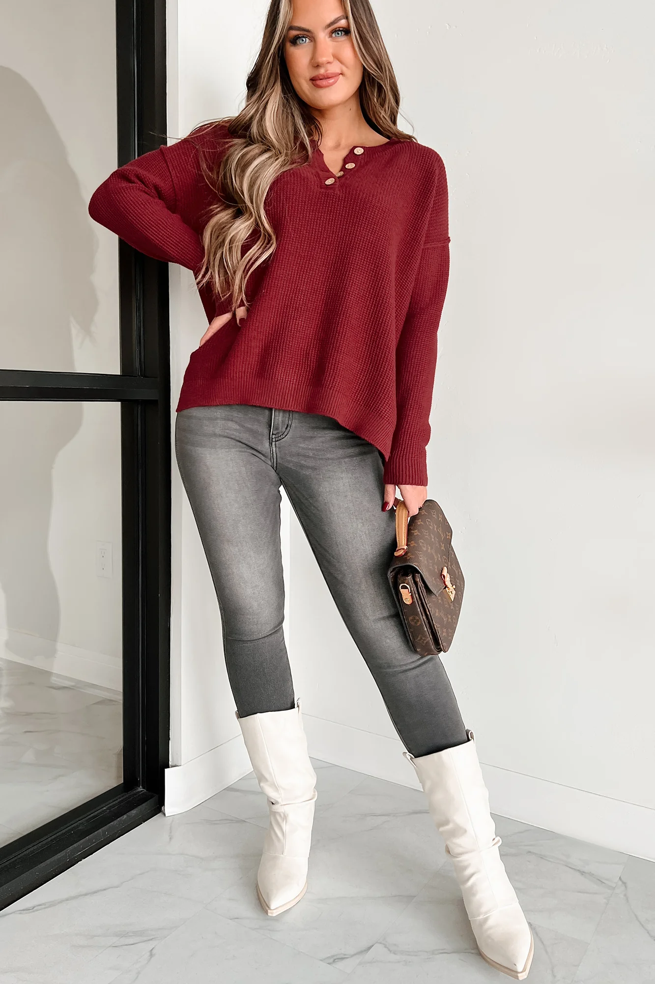 Joni Henley Sweater (Burgundy)