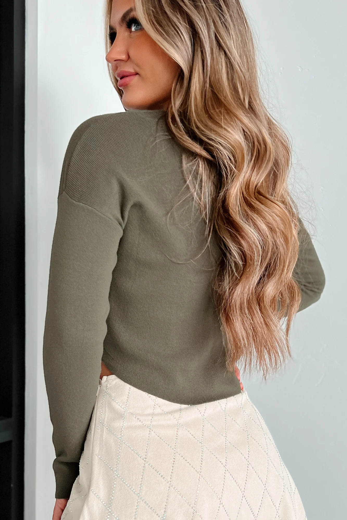 Same Old Song Long Sleeve Crop Top (Olive)