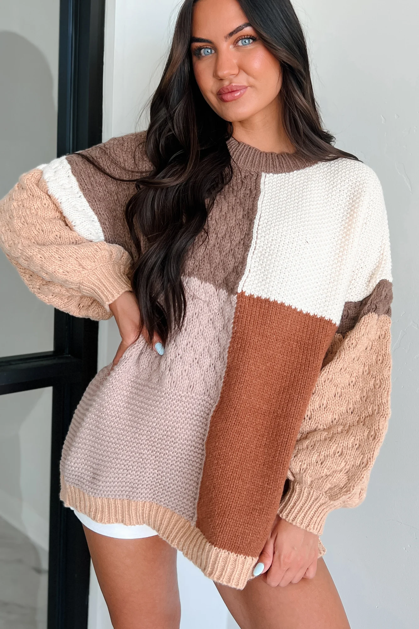 Harvested Style Colorblock Sweater Top (Brown/Multi)