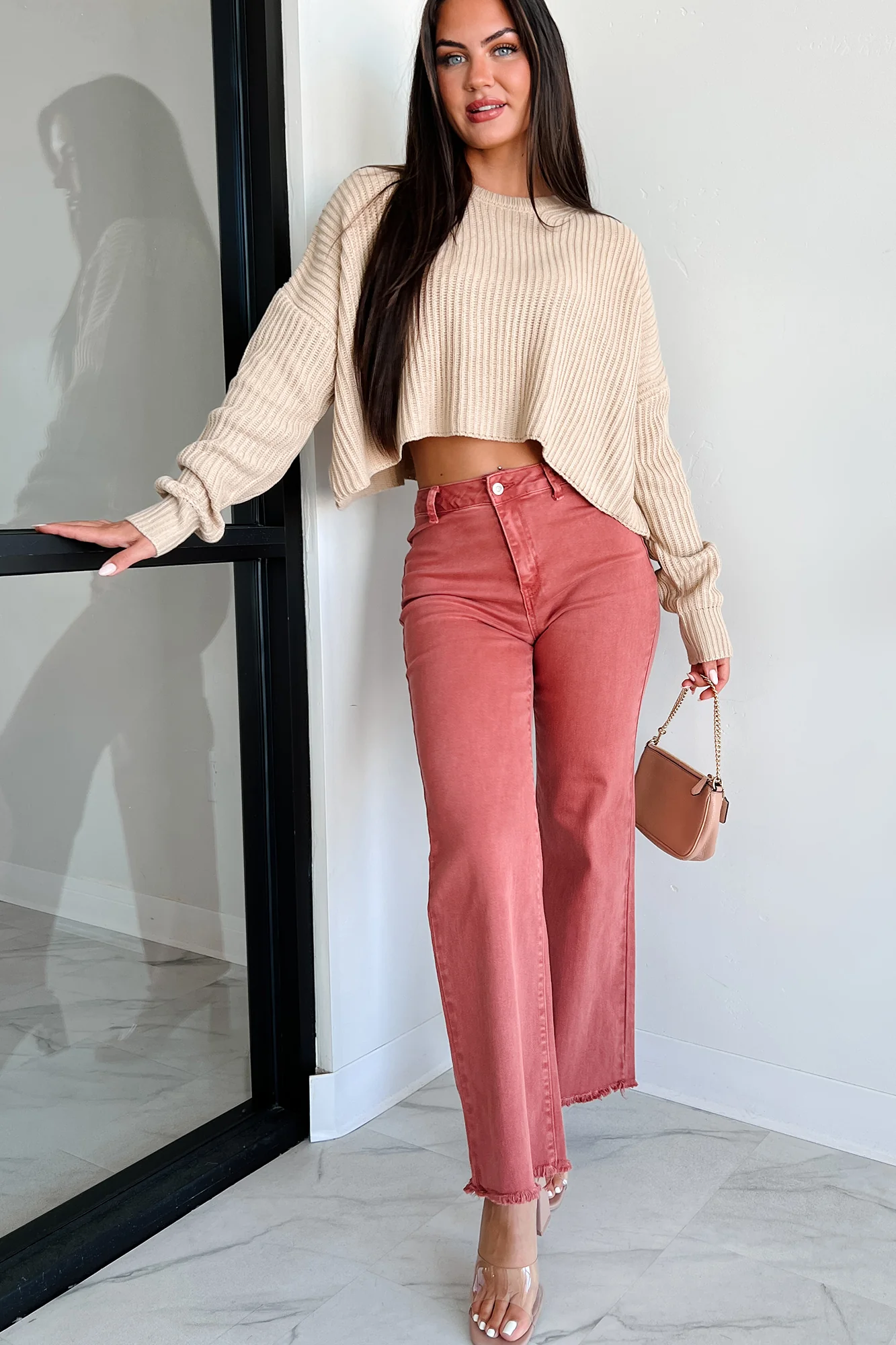 Coziest Memories Crewneck Crop Sweater (Taupe)