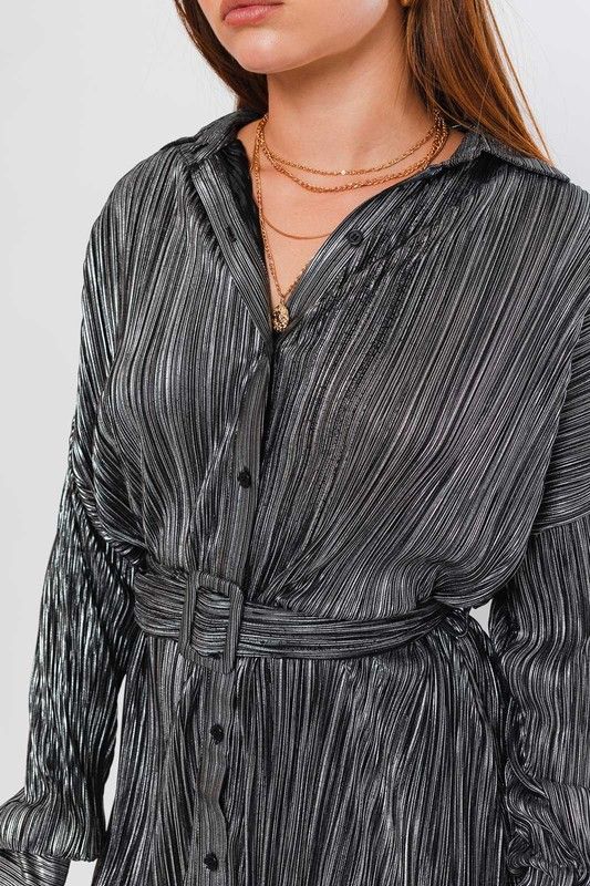 Radiant Pleated Dress - Silver Tinsel