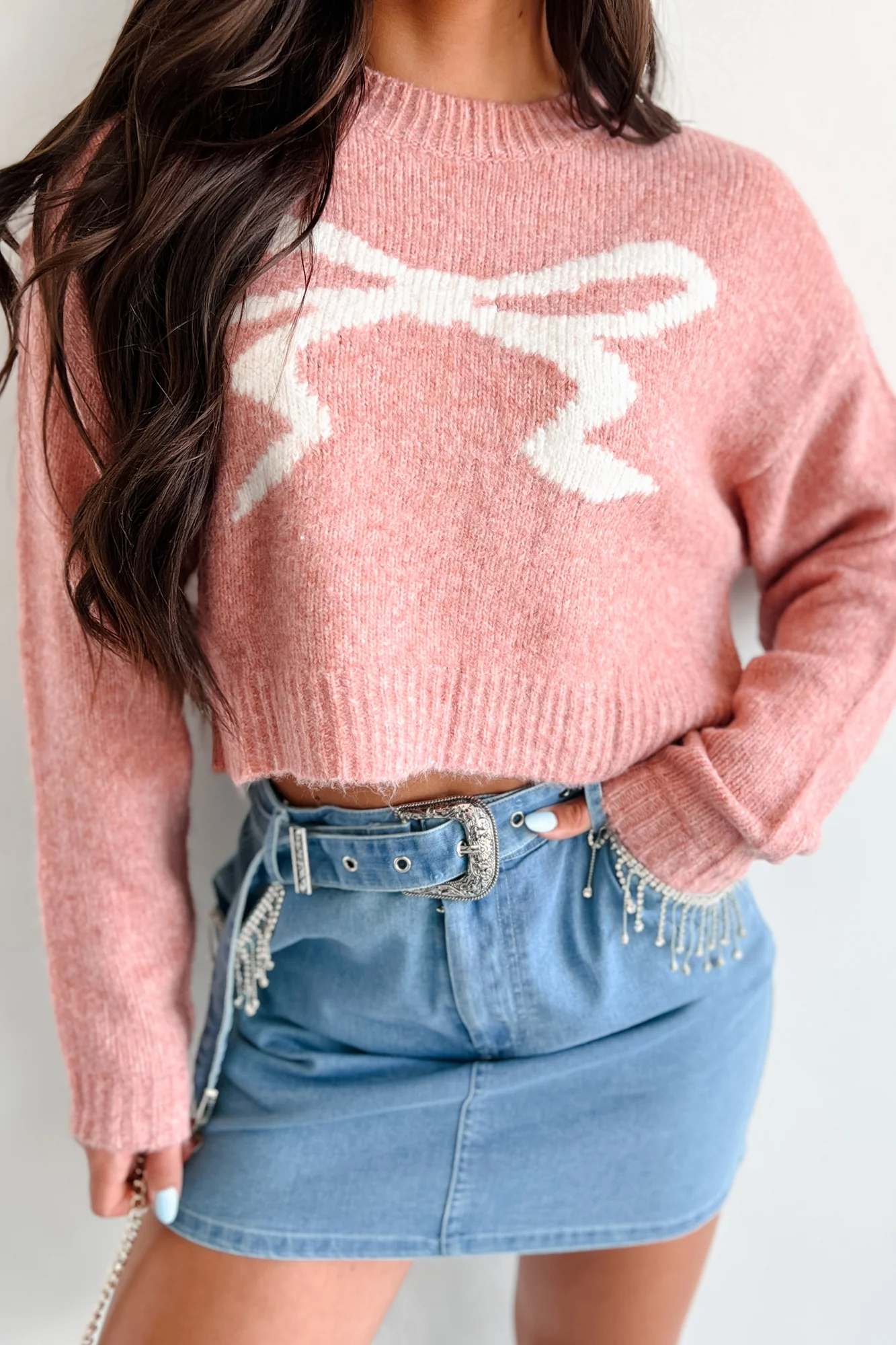Dainty Effect Bow Sweater (Blush/Cream)