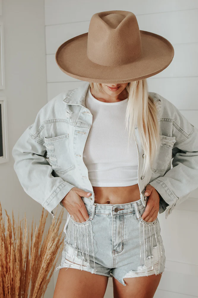 Pre-Order Diamond Dixie Rhinestone Fringe Shorts - Blue Jean