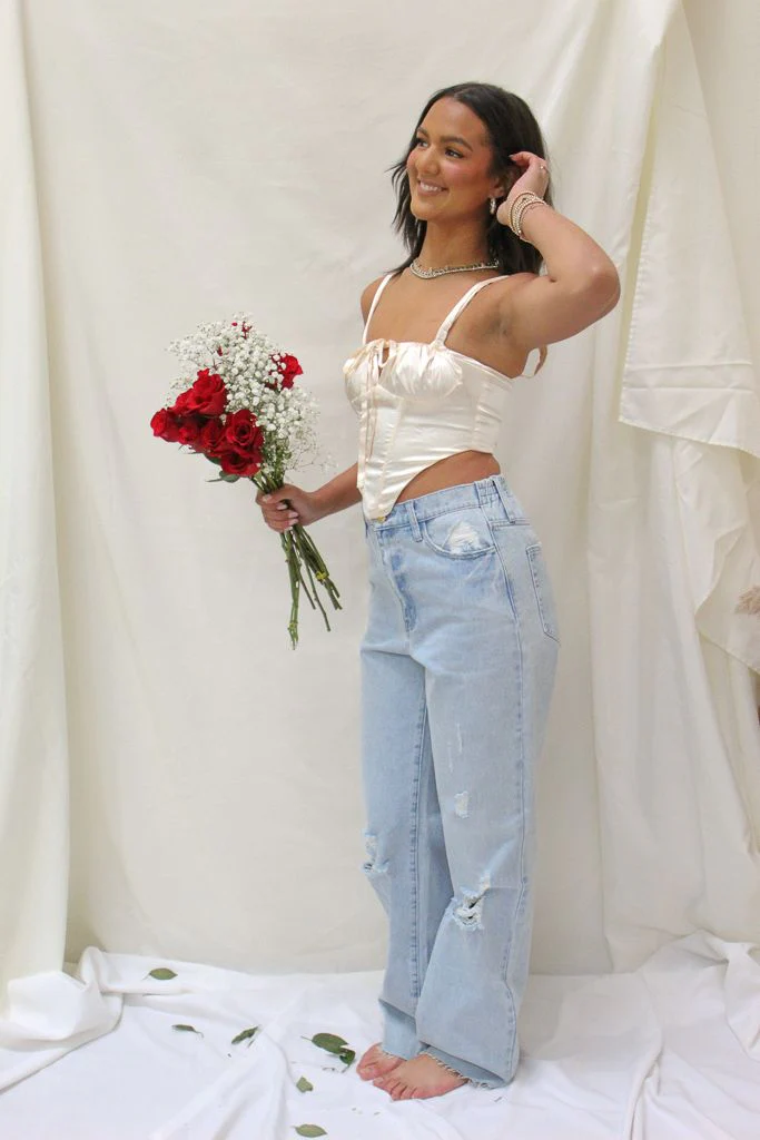 Daizy Satin Corset Top - Ivory