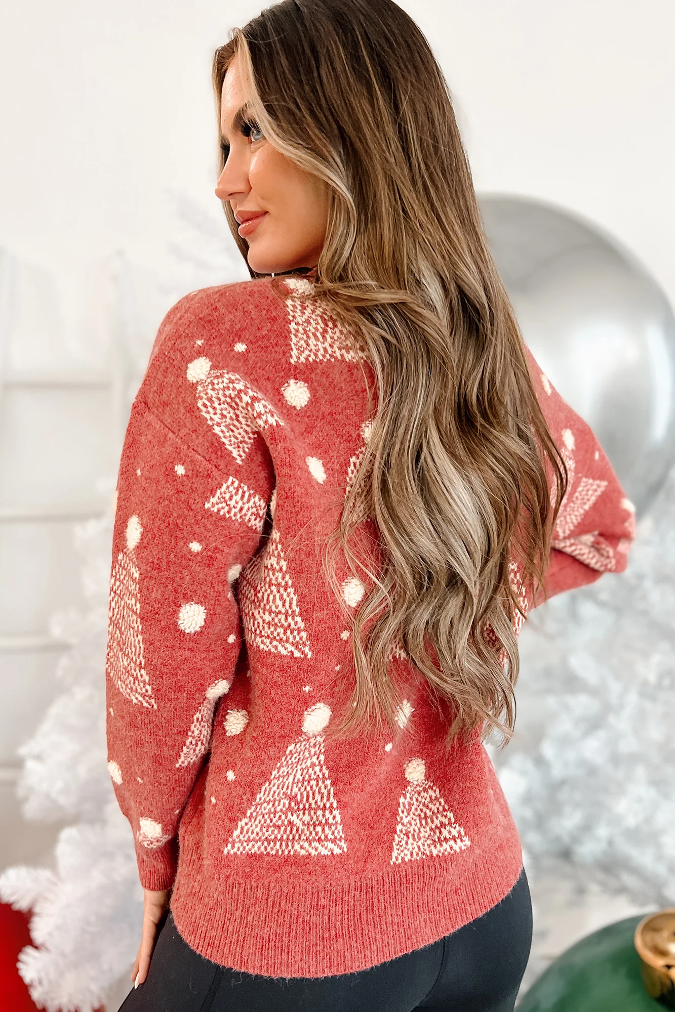 Love You Snow Much Printed Pom Sweater (Red)