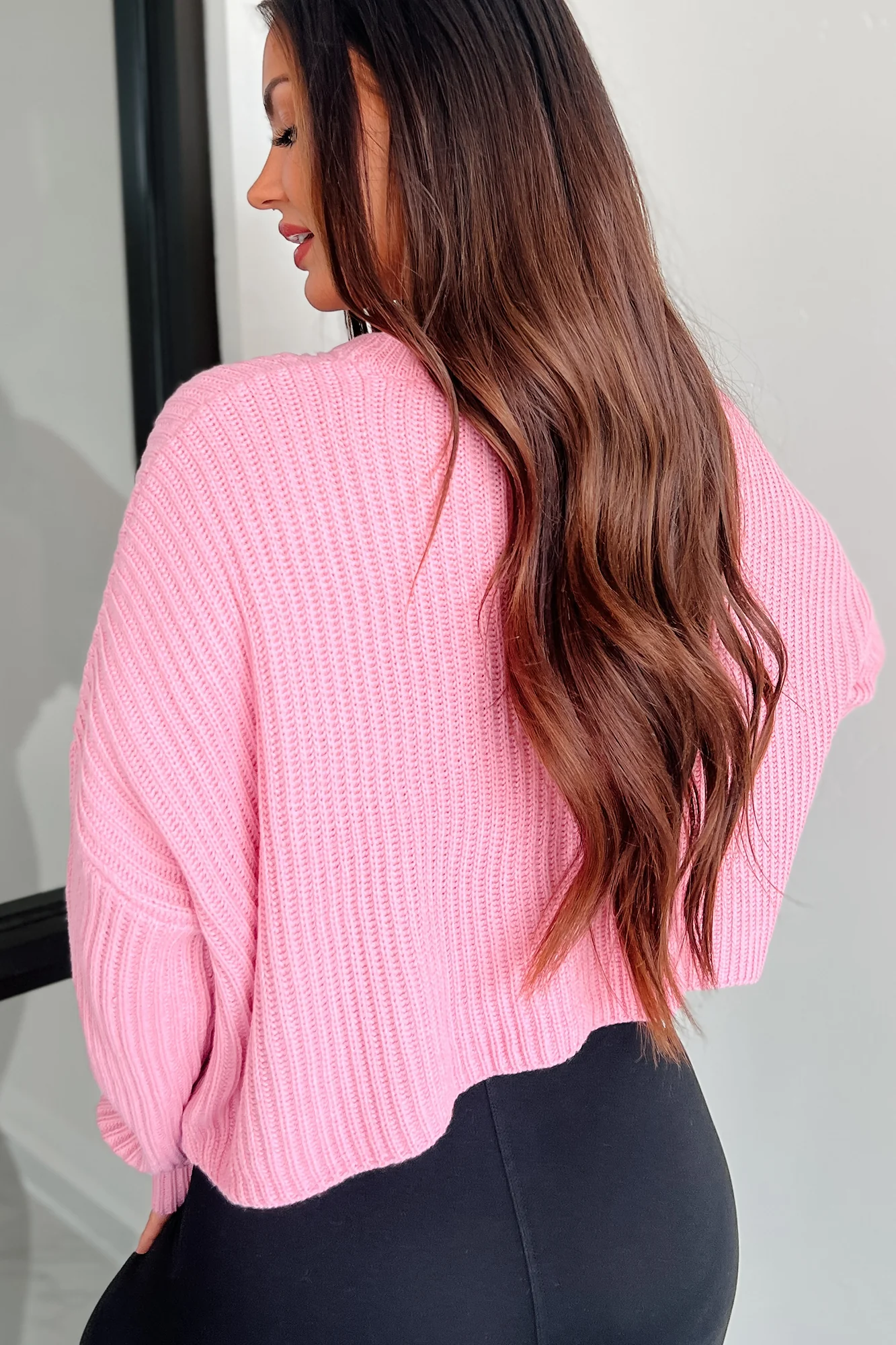 Coziest Memories Crewneck Crop Sweater (Rose Pink)