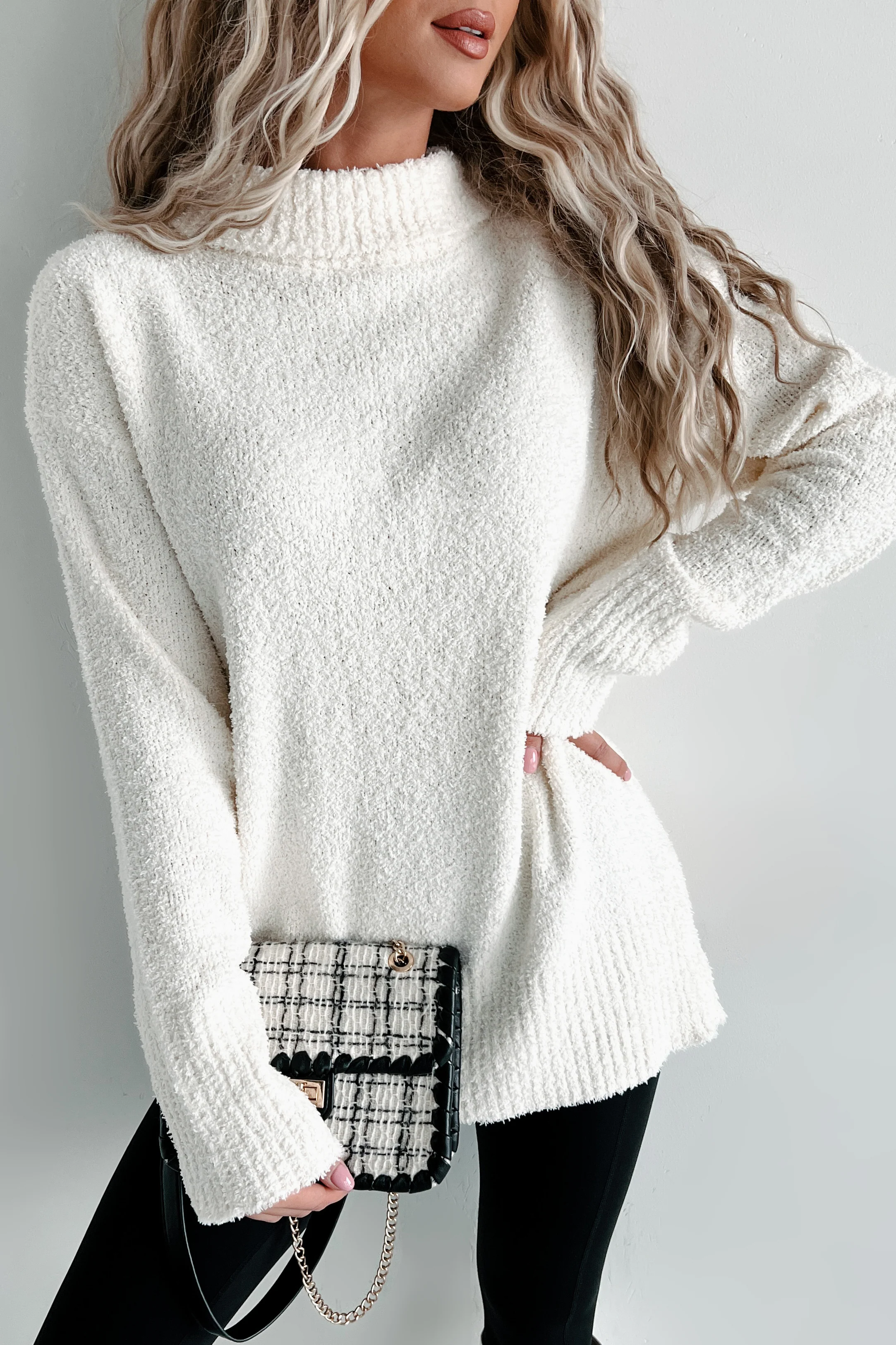Warming Up To You Fuzzy Turtleneck Sweater (Cream)