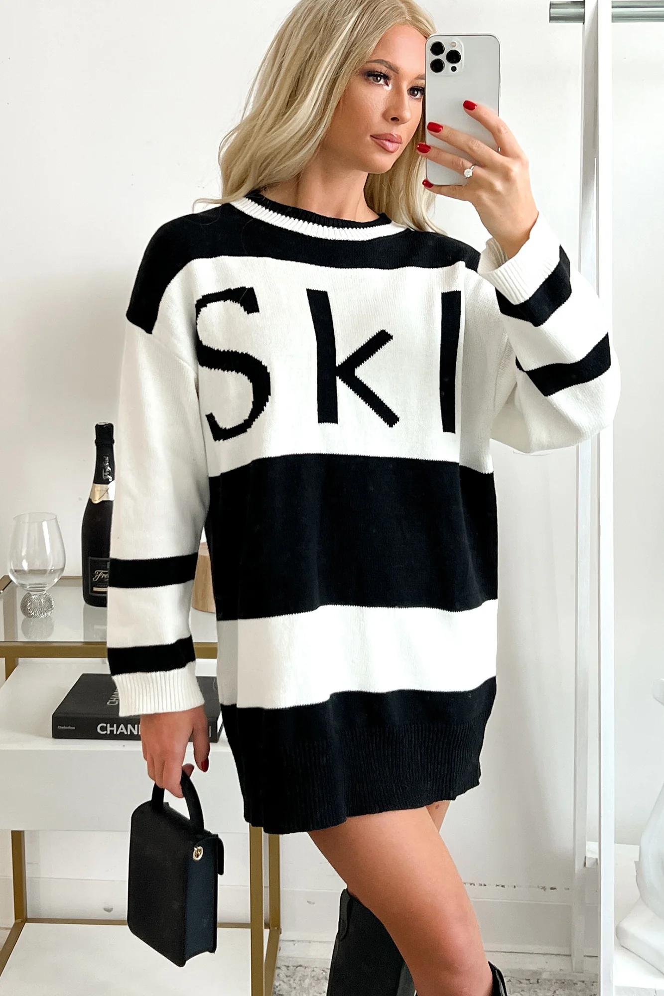 Down The Slopes Colorblock Tunic Sweater (Black/Cream)