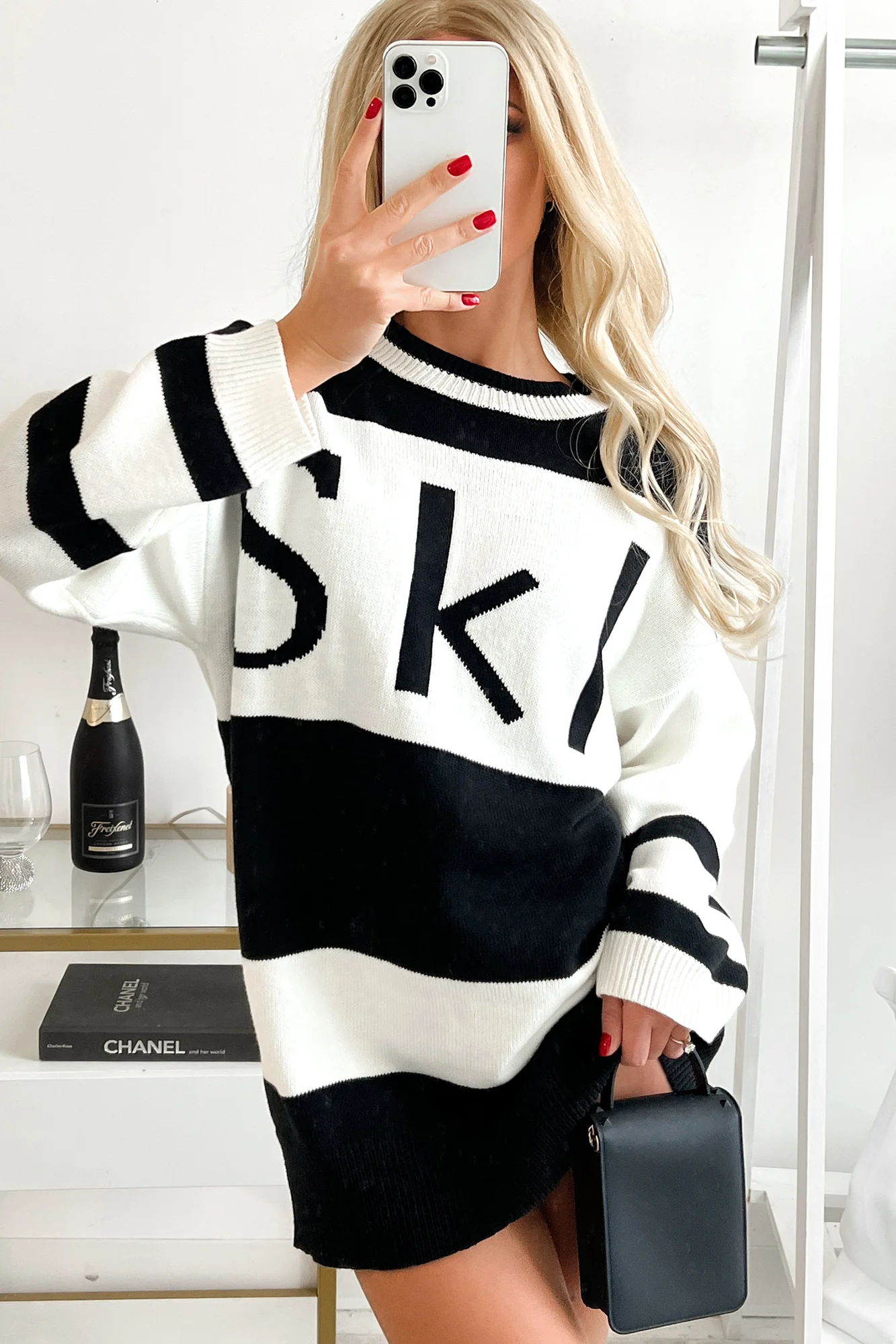 Down The Slopes Colorblock Tunic Sweater (Black/Cream)