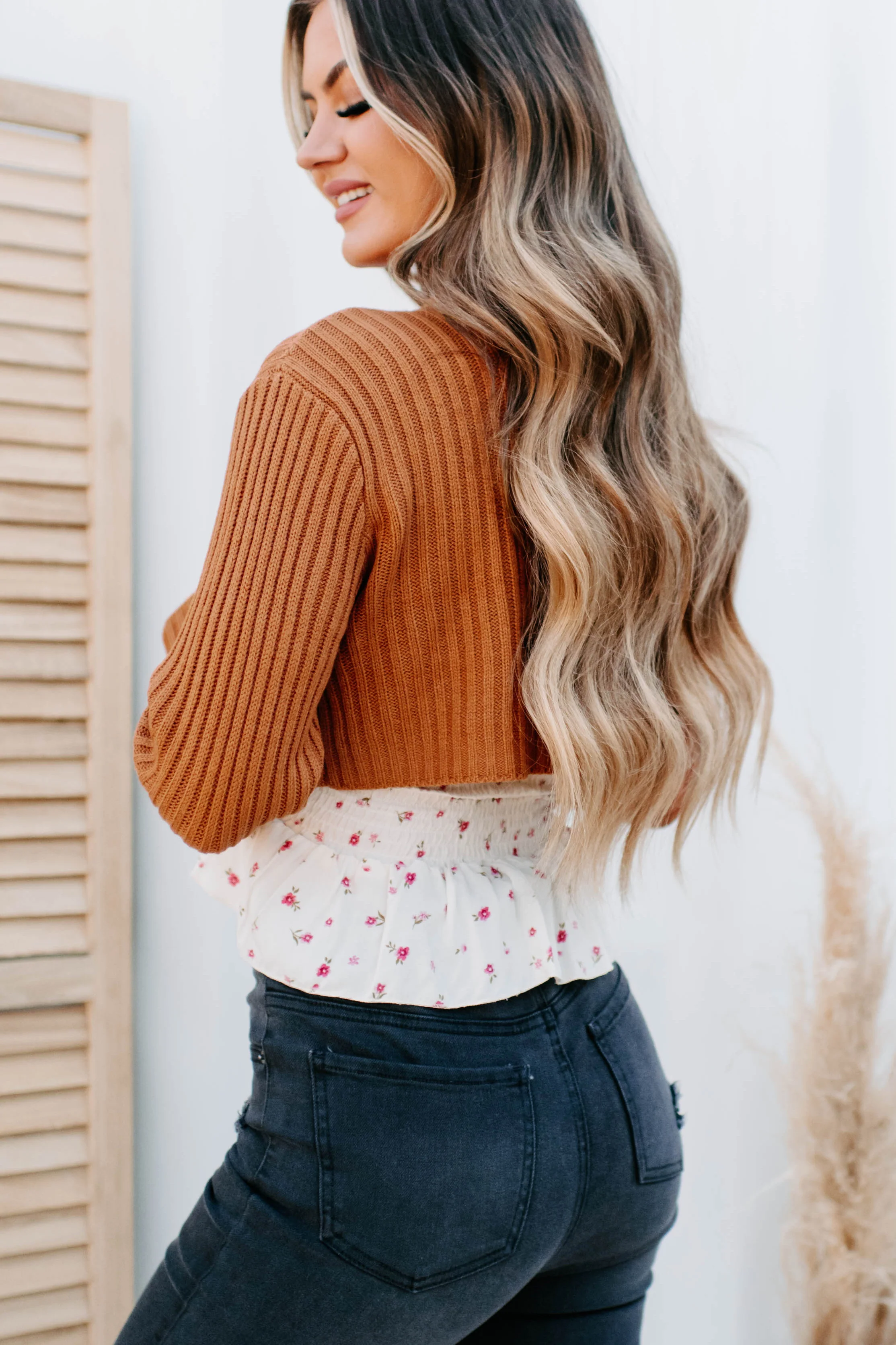 Ester Button-Up Cropped Sweater (Rust)