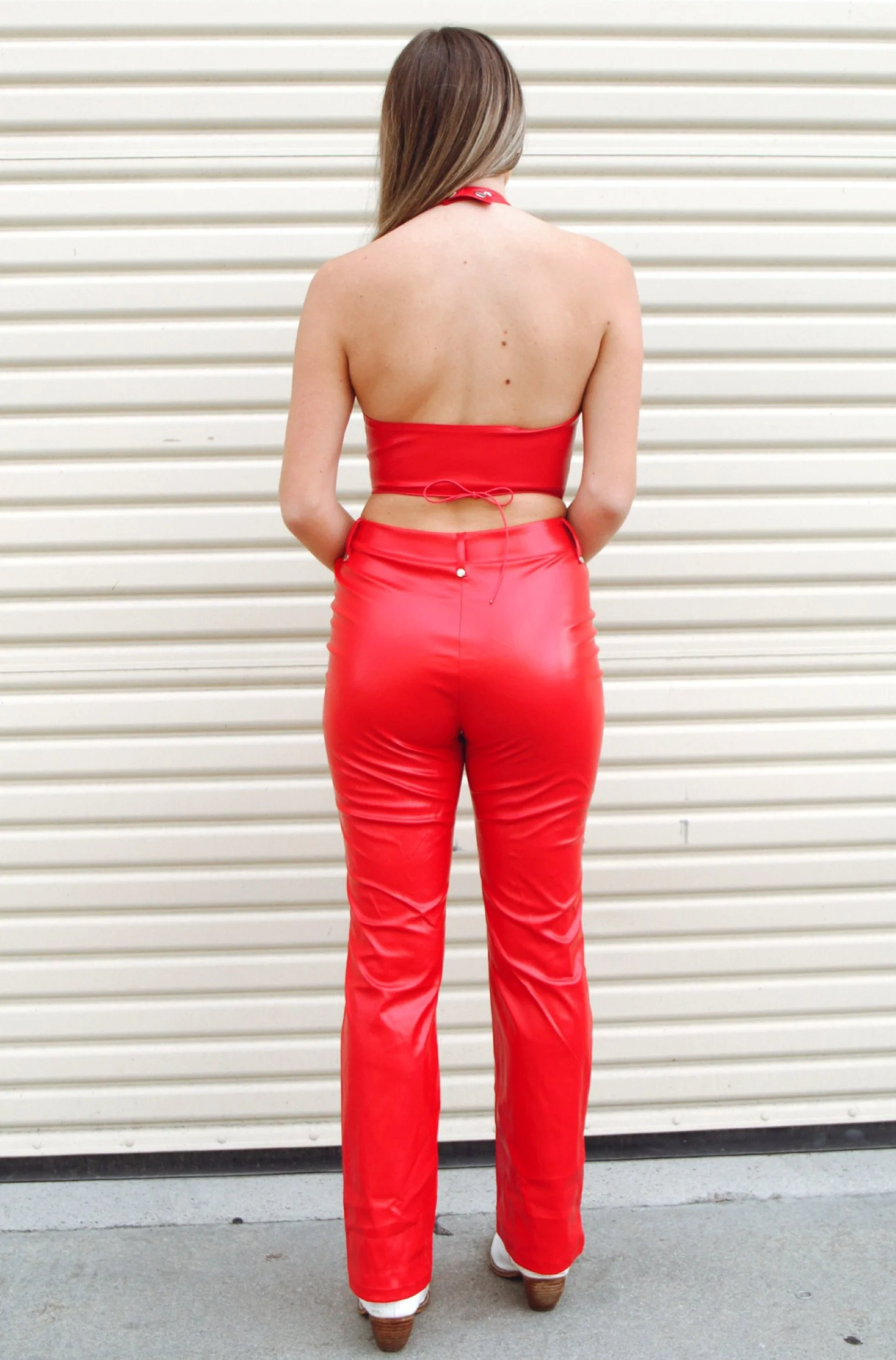 Red Hot Leather Lace Up Pants