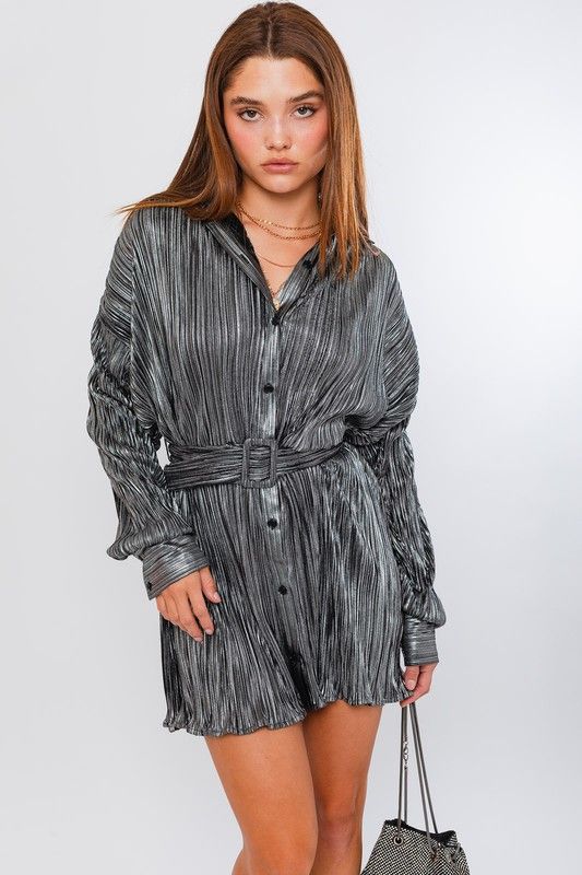 Radiant Pleated Dress - Silver Tinsel