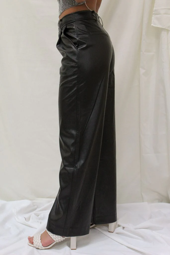 Wide Leg Faux Leather Pants