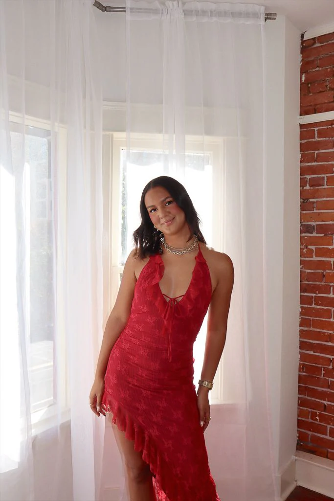 Juliet Lace Ruffle Maxi Dress