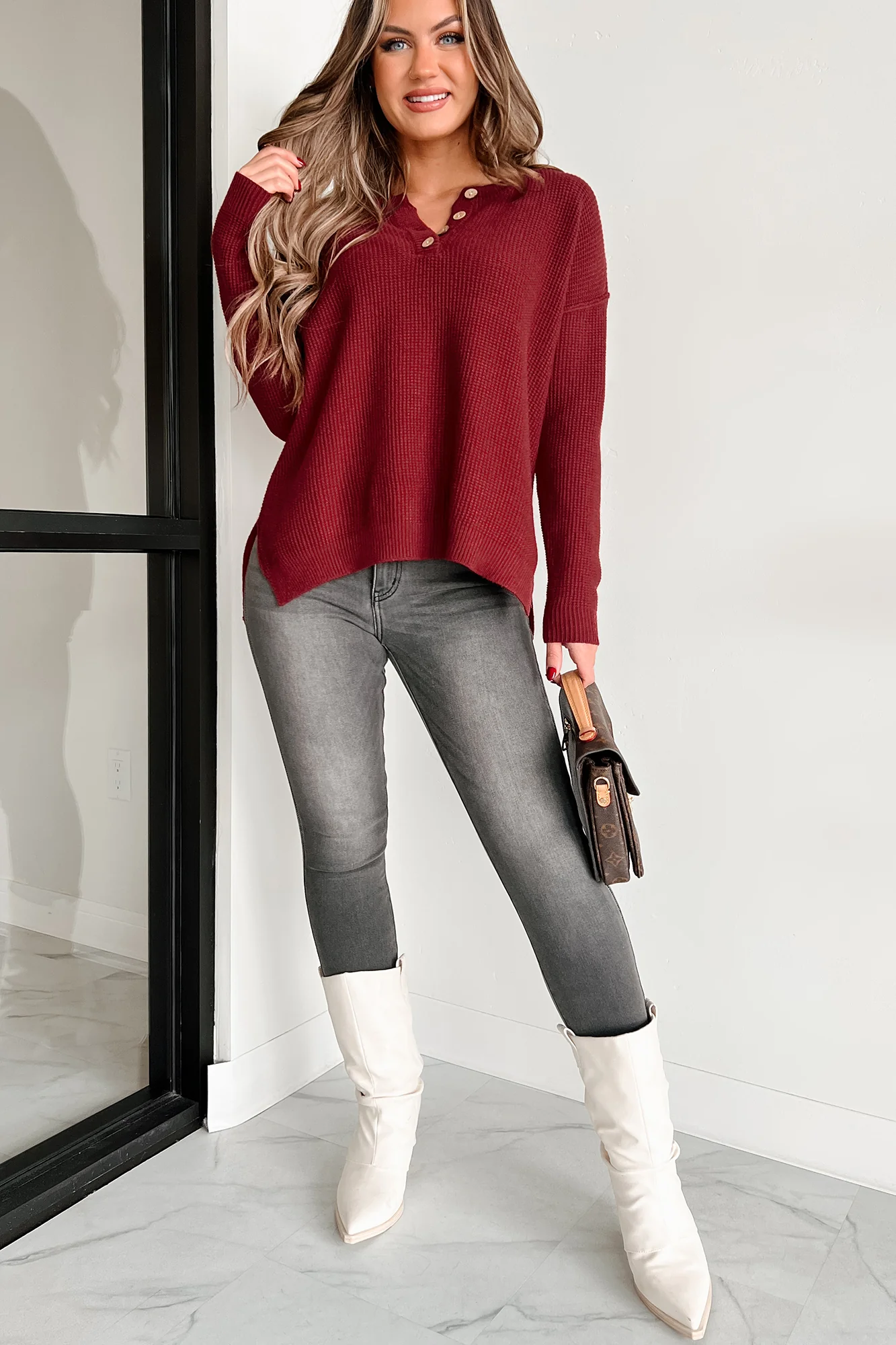 Joni Henley Sweater (Burgundy)