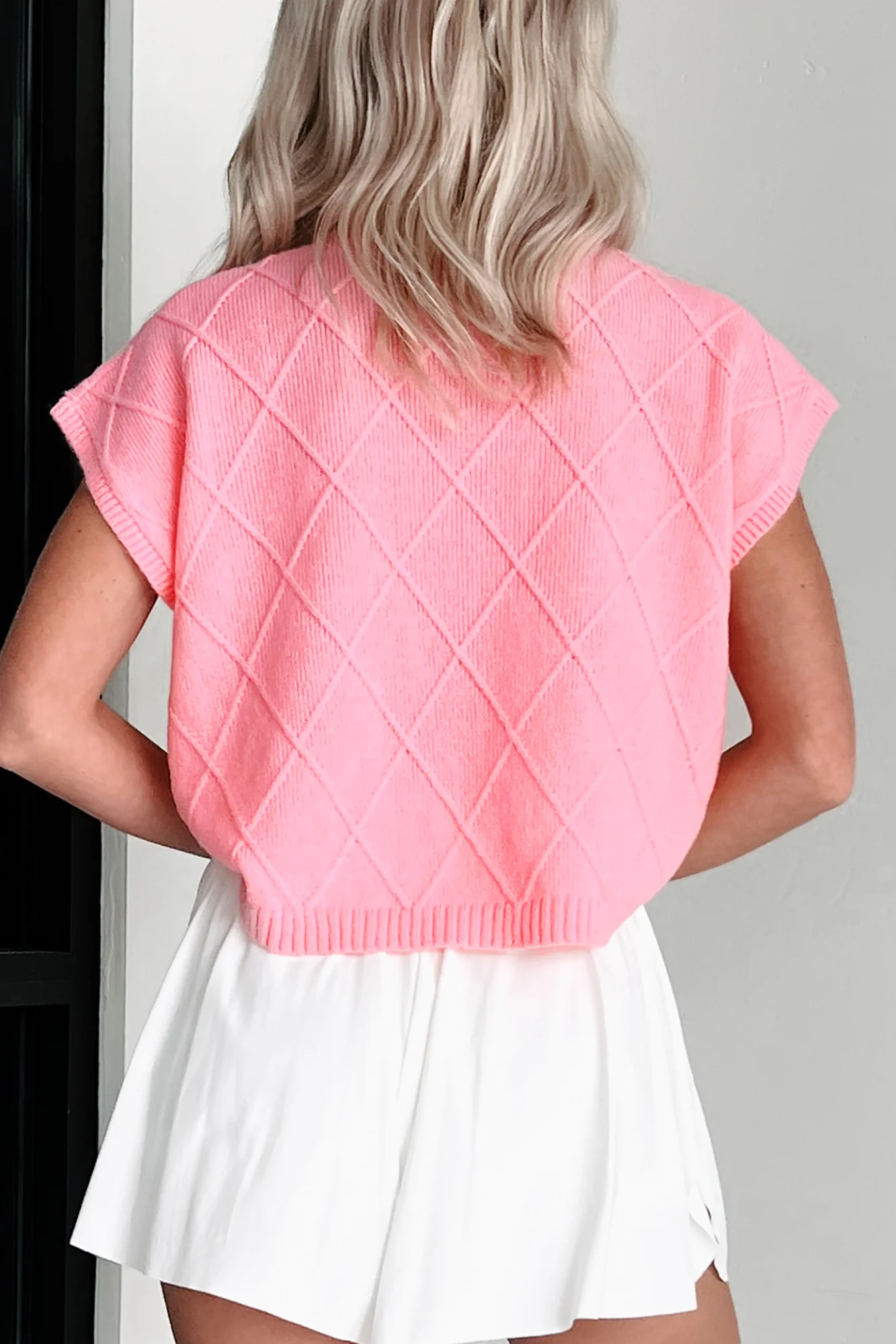 Strength Of Character Diamond Knit Sweater Top (Pink)
