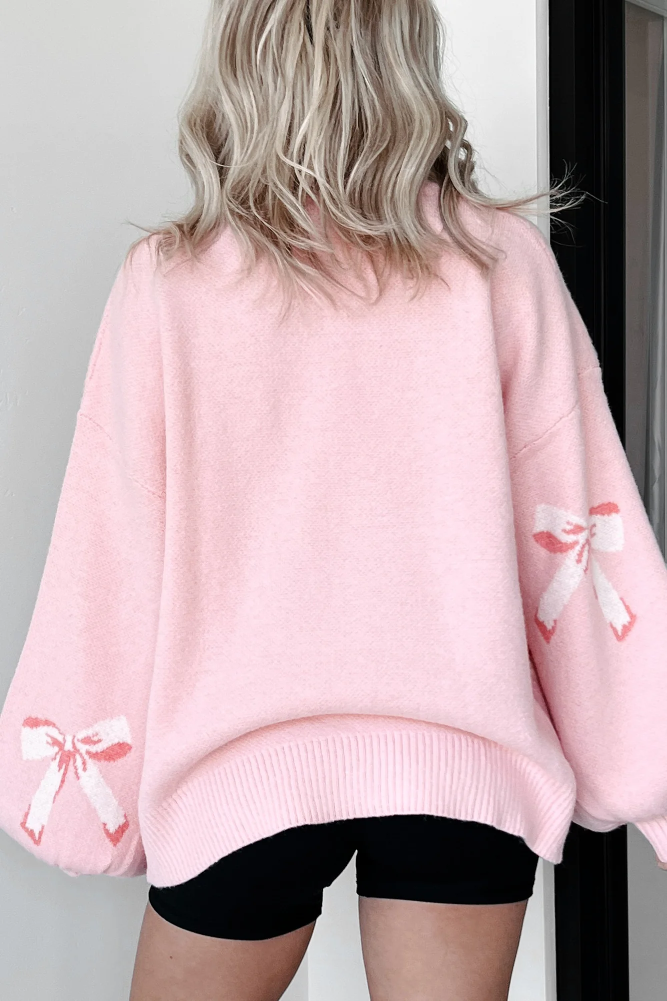 Cherished Moment Bow Print Sweater (Light Pink)