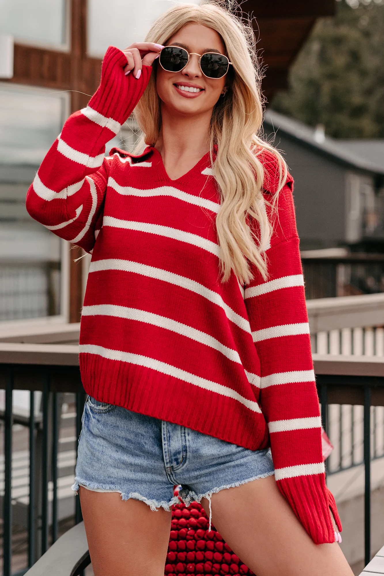 Daily Impression Striped Sweater (Red/White)