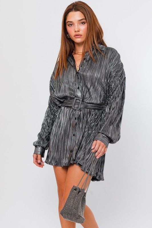 Radiant Pleated Dress - Silver Tinsel