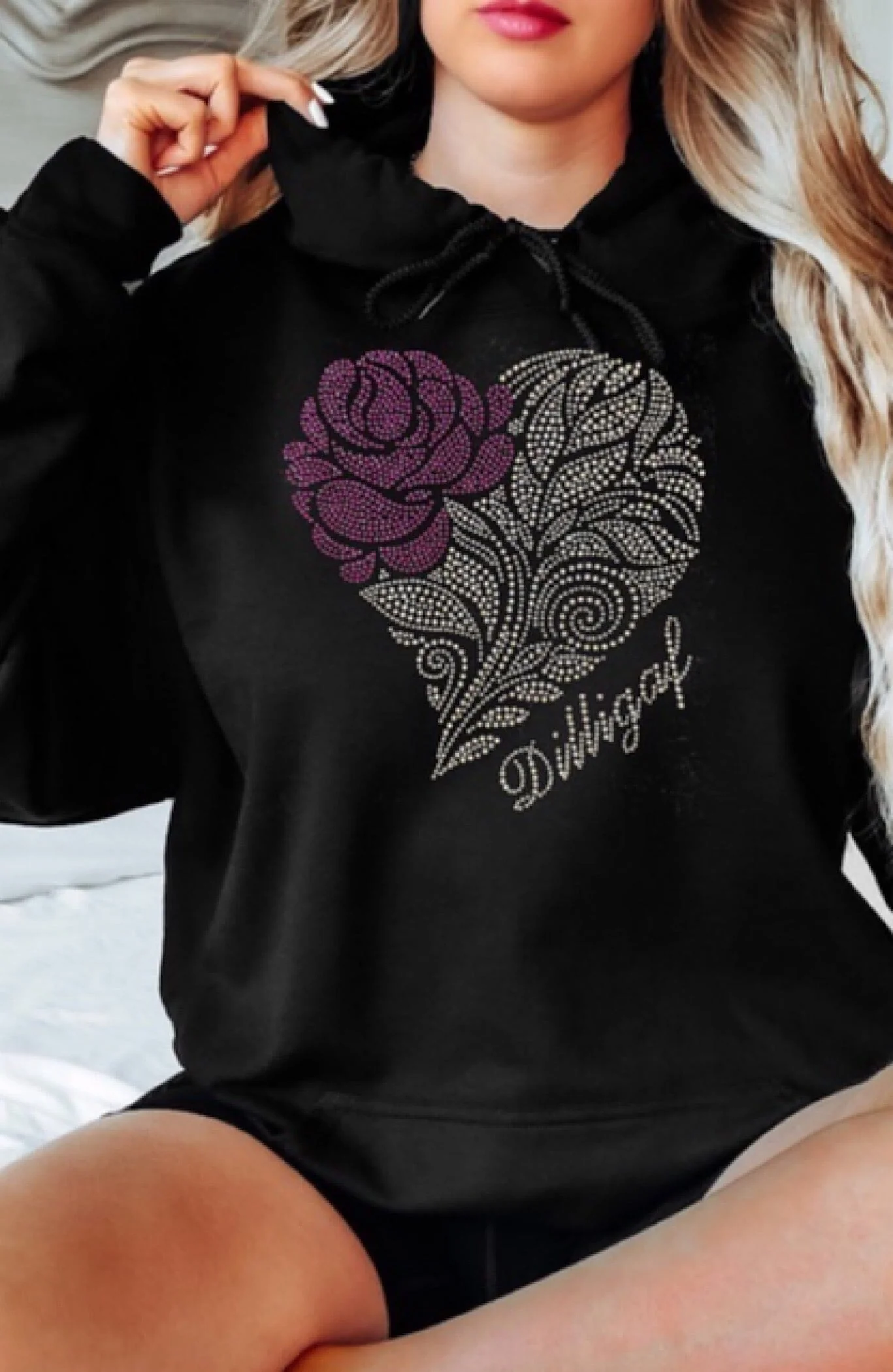 Pink Rose Bedazzled Hoodie